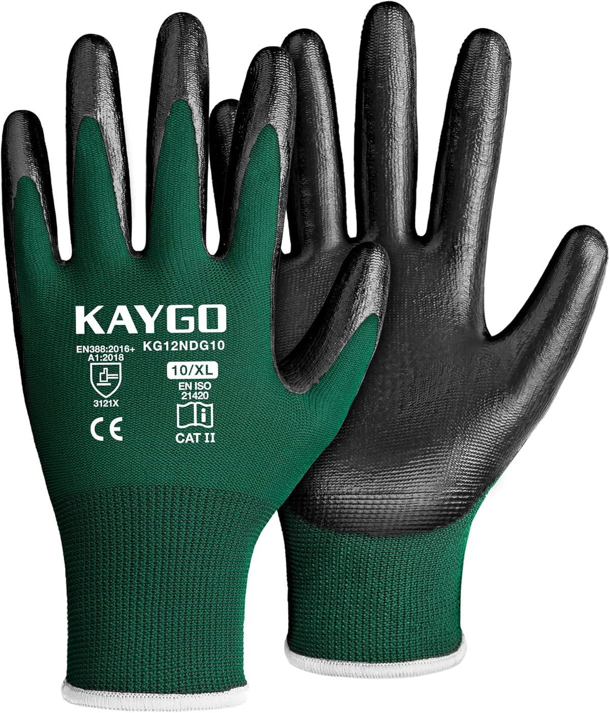 KAYGO Work Gloves Nitrile Coated, 12 Pairs KG12N，Seamless Knit, Protective Safety Work Gloves with