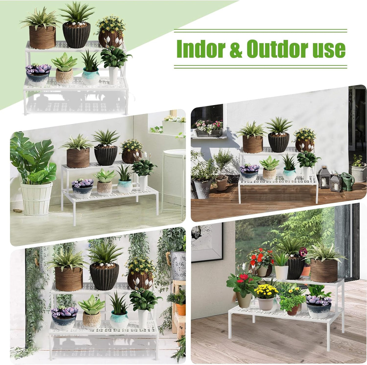Metal Plant Stand Metal 2 Tier Potted Multiple Flower Pot Holder Plant Shelf Indoor Plants