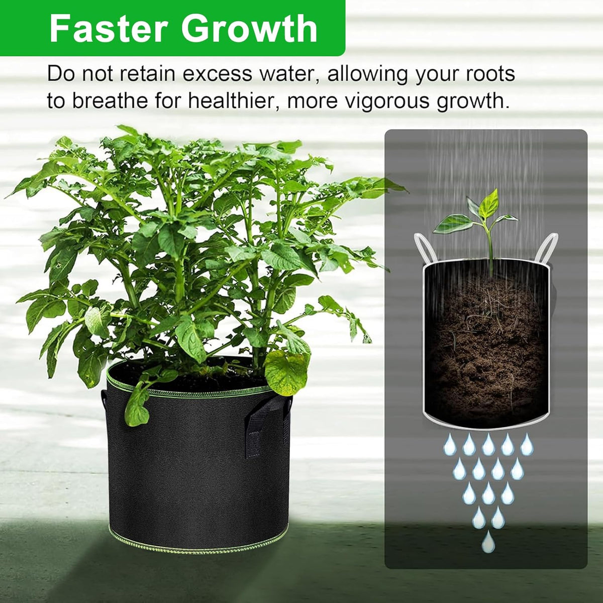 Grow Bags of 6-Pack 5Gallon, Garden Planter Bags with Handles, Thickened Nonwoven Fabric Aeration