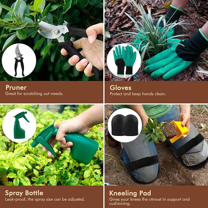 YAUNGEL Garden Tools - 10Pcs Garden Tool Set Heavy Duty Stainless Steel Gardening Supplies Hand