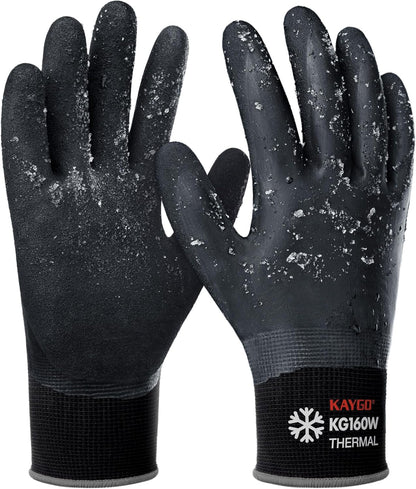 KAYGO Winter Waterproof Work Gloves for Men and Women, Thermal Insulated Freezer Rubber Coated
