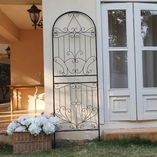 SCENDOR Metal Trellis 82.7" H x 26.7" W Powder-Coated Black Attractive Plant Support Garden Trellis