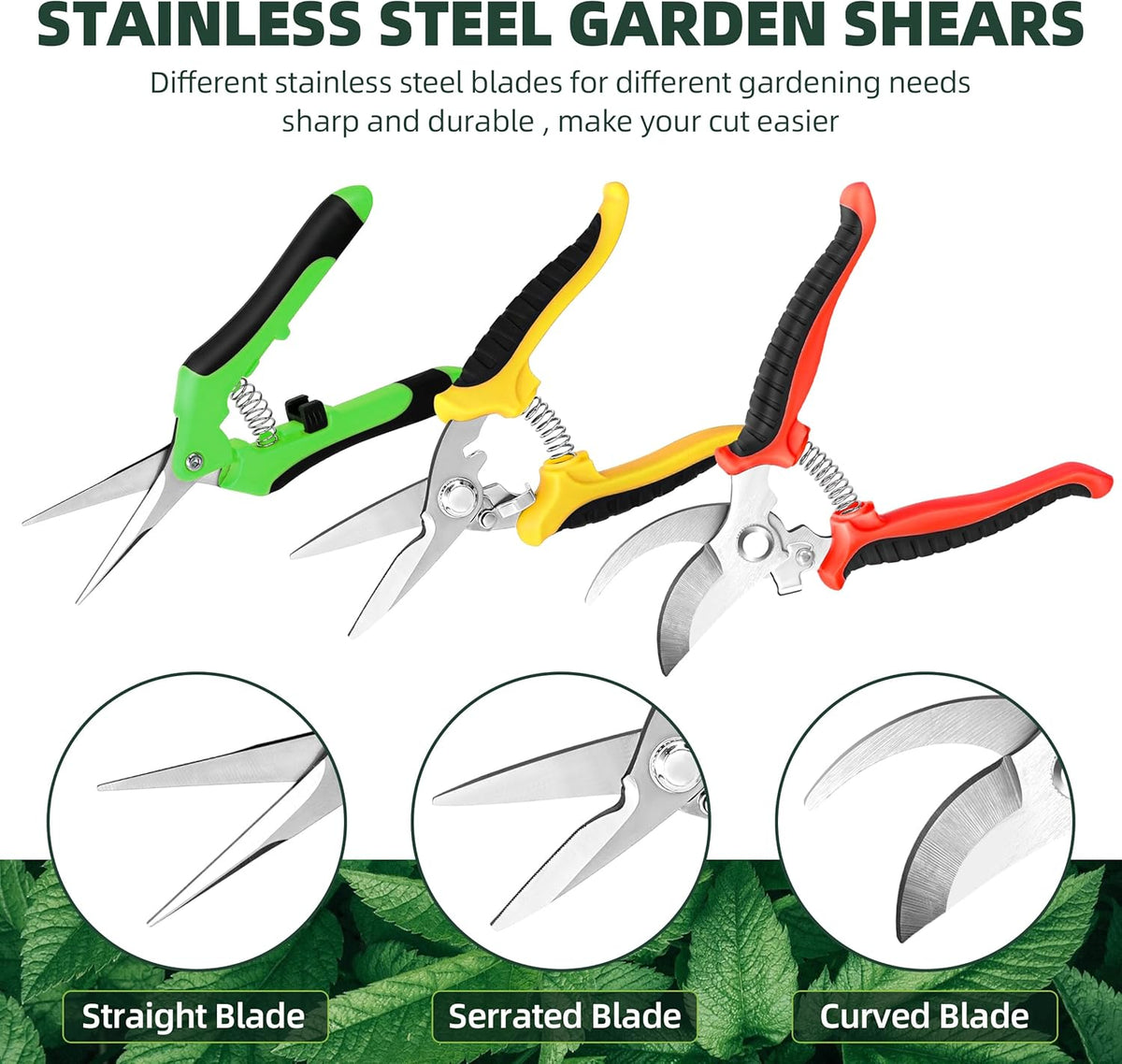 3 Pack Garden Pruning Shears, Stainless Steel Shears, Gardening Shears, Scissors, Garden Clippers