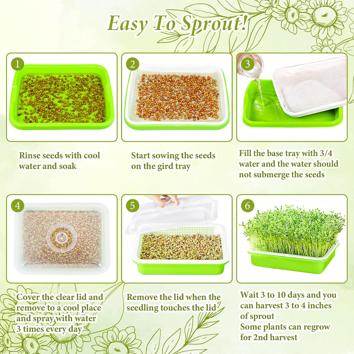 Legigo 8 Pack Seed Sprouter Trays with Lids- Soil-Free Cultivation Germination Tray, BPA Free Micro