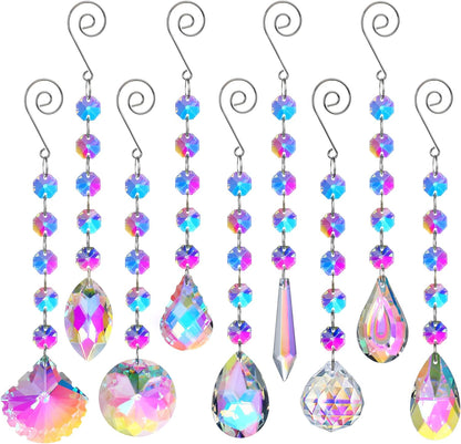 HDCRYSTALGIFTS 9 Pack Iridescent Sun Catchers with Crystals,Rainbow Maker Crystal Suncatchers for