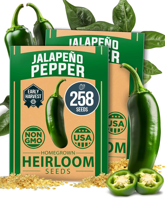 HOME GROWN Jalapeno Pepper Seeds – 258 𝗡𝗢𝗡-𝗚𝗠𝗢 𝗨𝗦𝗔 Heirloom Seeds (Capsicum annuum) – High