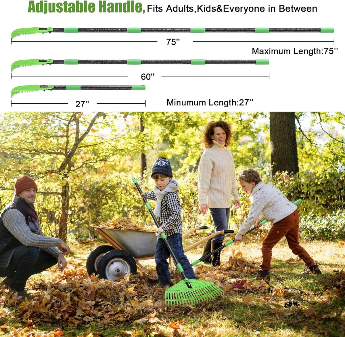 Plastic Rake for Leaves - Upgraded Anti-Break Nylon Head,75" Adjustable Leaf Rake,Gentle on