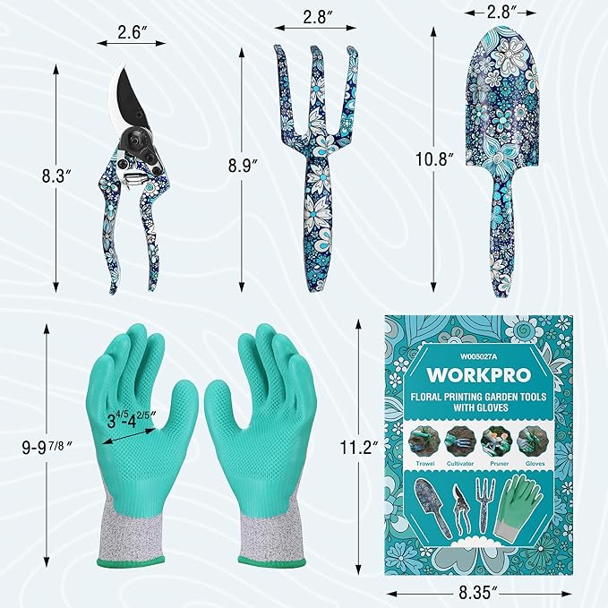 WORKPRO Aluminum Garden Tool Set, 4PCS Heavy Duty Hand Garden Tools with Box Include Trowel, Rake