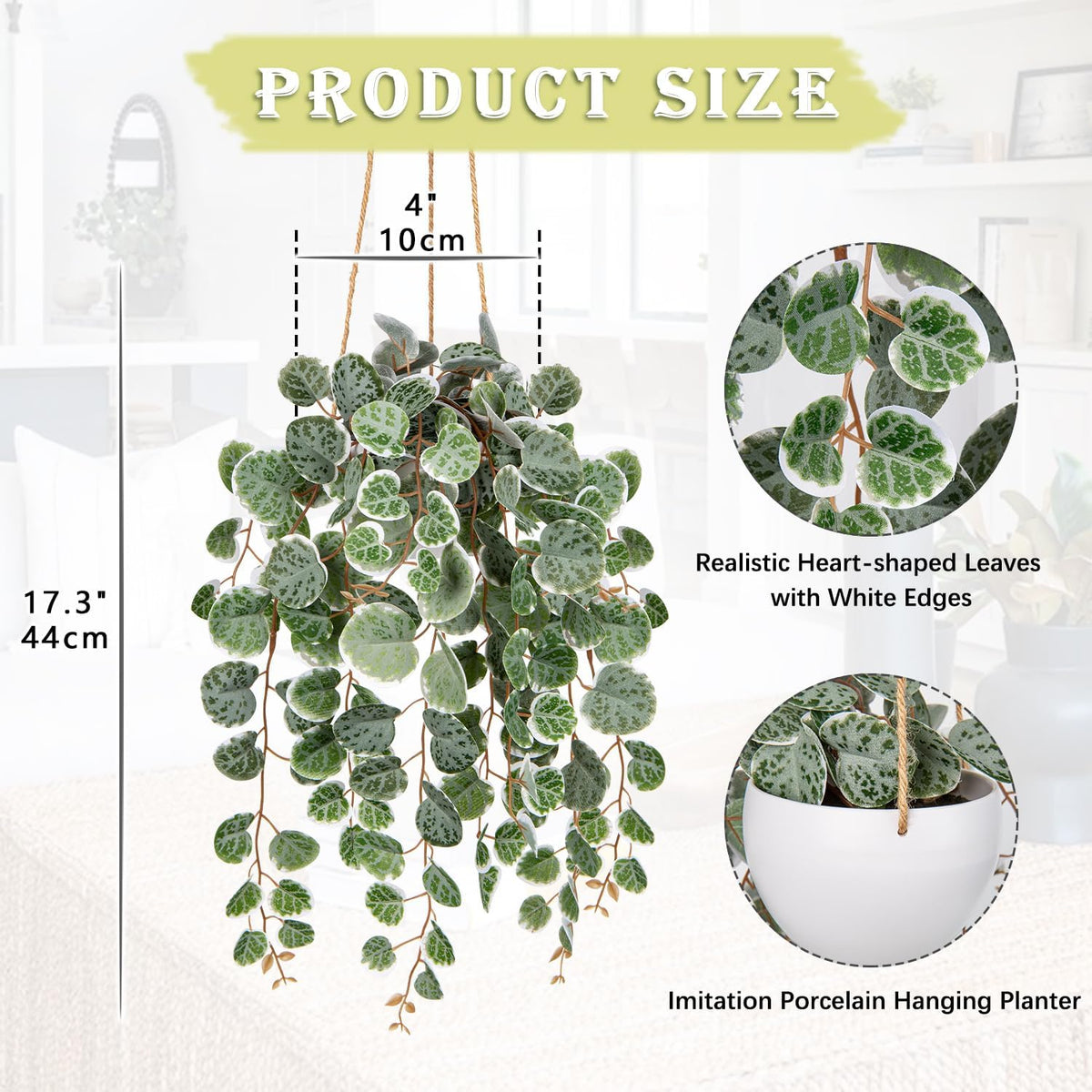 Briful Artificial Hanging Plants with Pot 17'' Fake String of Heart Vines Plants Faux Hanging