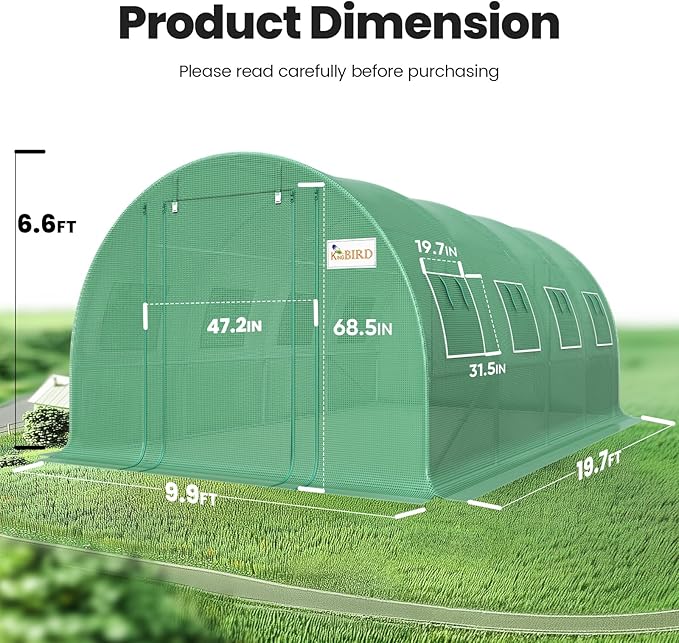 KING BIRD Premium 20x10x6.6FT Greenhouse for Outdoors, Large Walk-in Upgraded Galvanized Metal