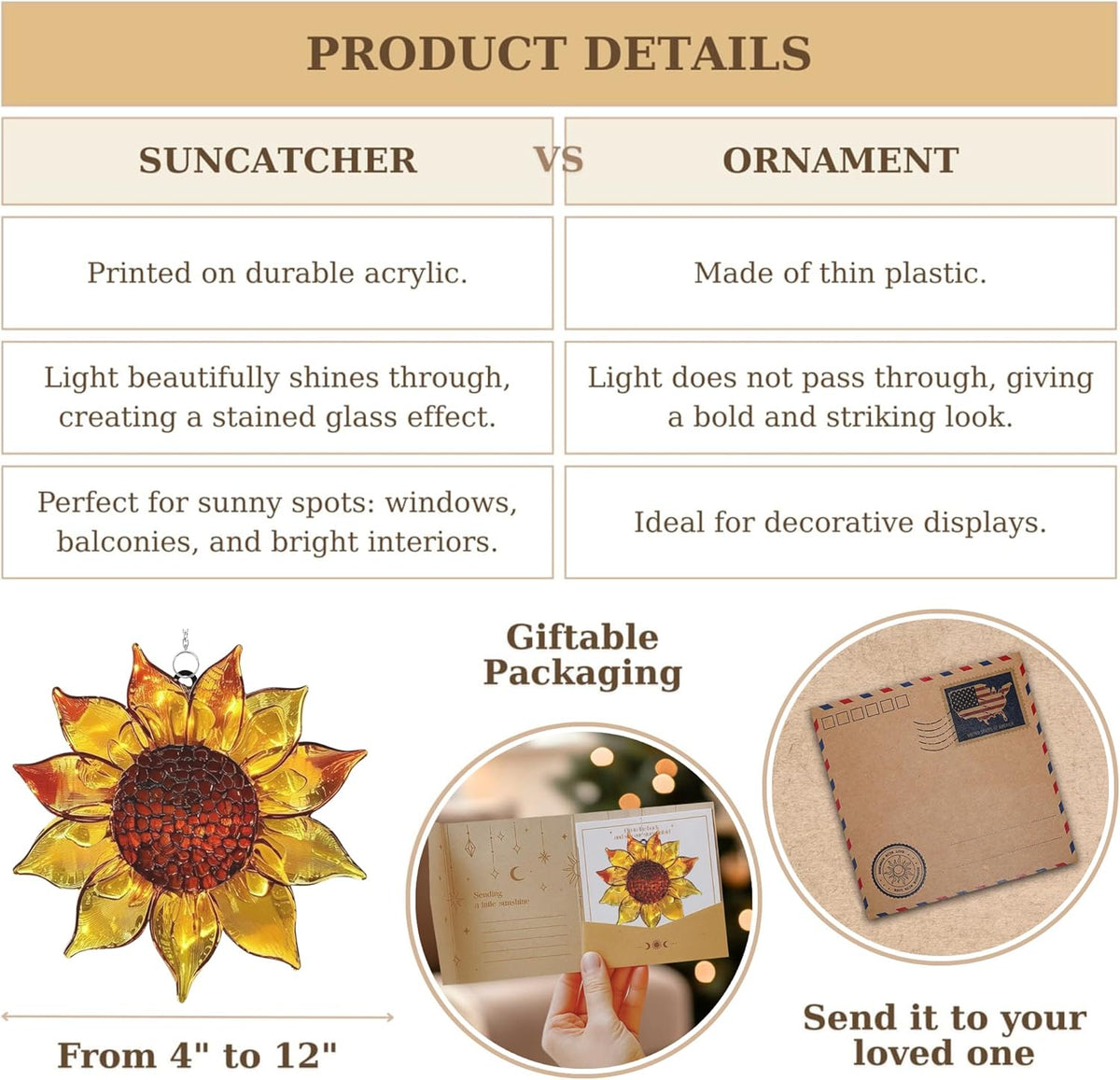 Stained Glass Effect Sunflower Acrylic Suncatcher Window Car Hanging Christmas Ornament Indoor