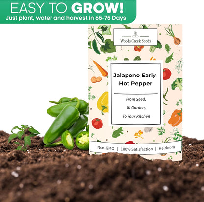 Woods Creek Seeds: Jalapeño Early Hot Pepper Seeds for Planting - Heirloom Non-GMO Jalapeno Seeds