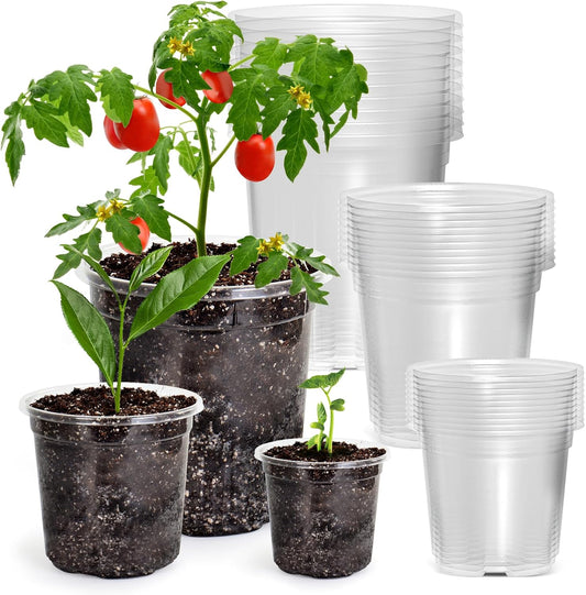 30 Packs 6.7/5/4 Inch Reinforced Clear Nursery Pots with Drainage Hole, Transparent Variety Pack
