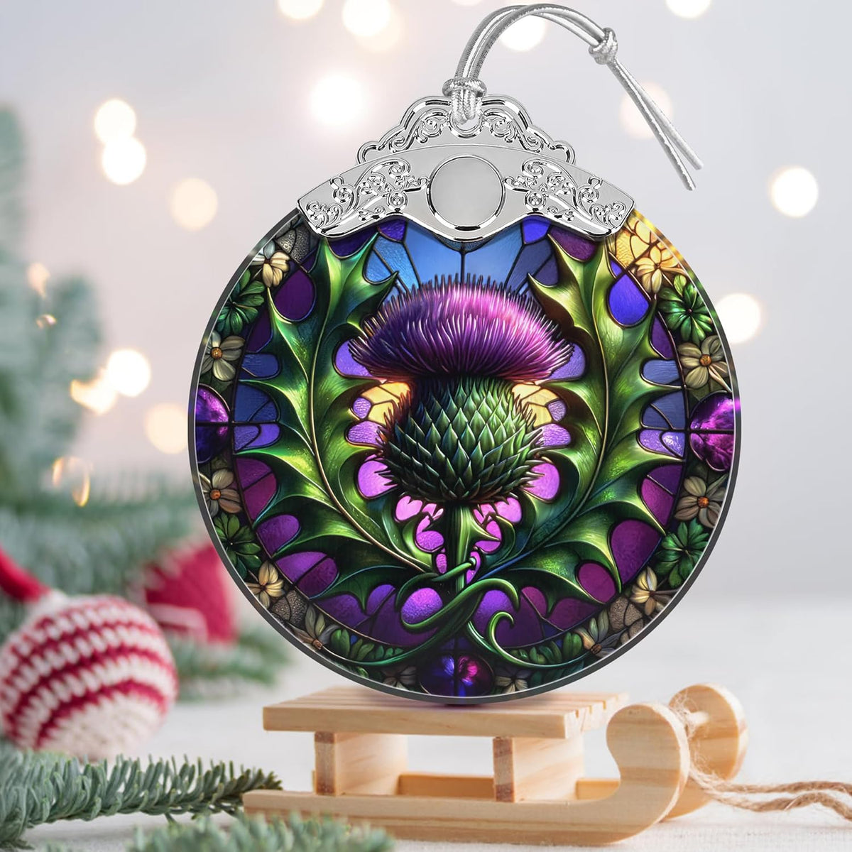 Scottish Thistle Stained Glass Orament - Christmas Ornament - Christmas Decorations for Tree