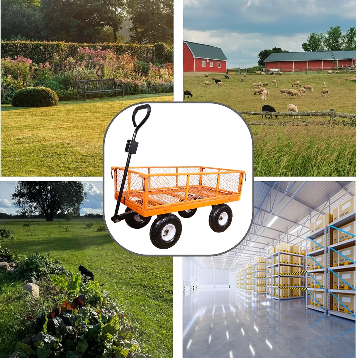 AAIN 1000 lbs Metal Garden Cart, Heavy Duty Garden Wagon with Removable Steel Mesh Sides, Utility