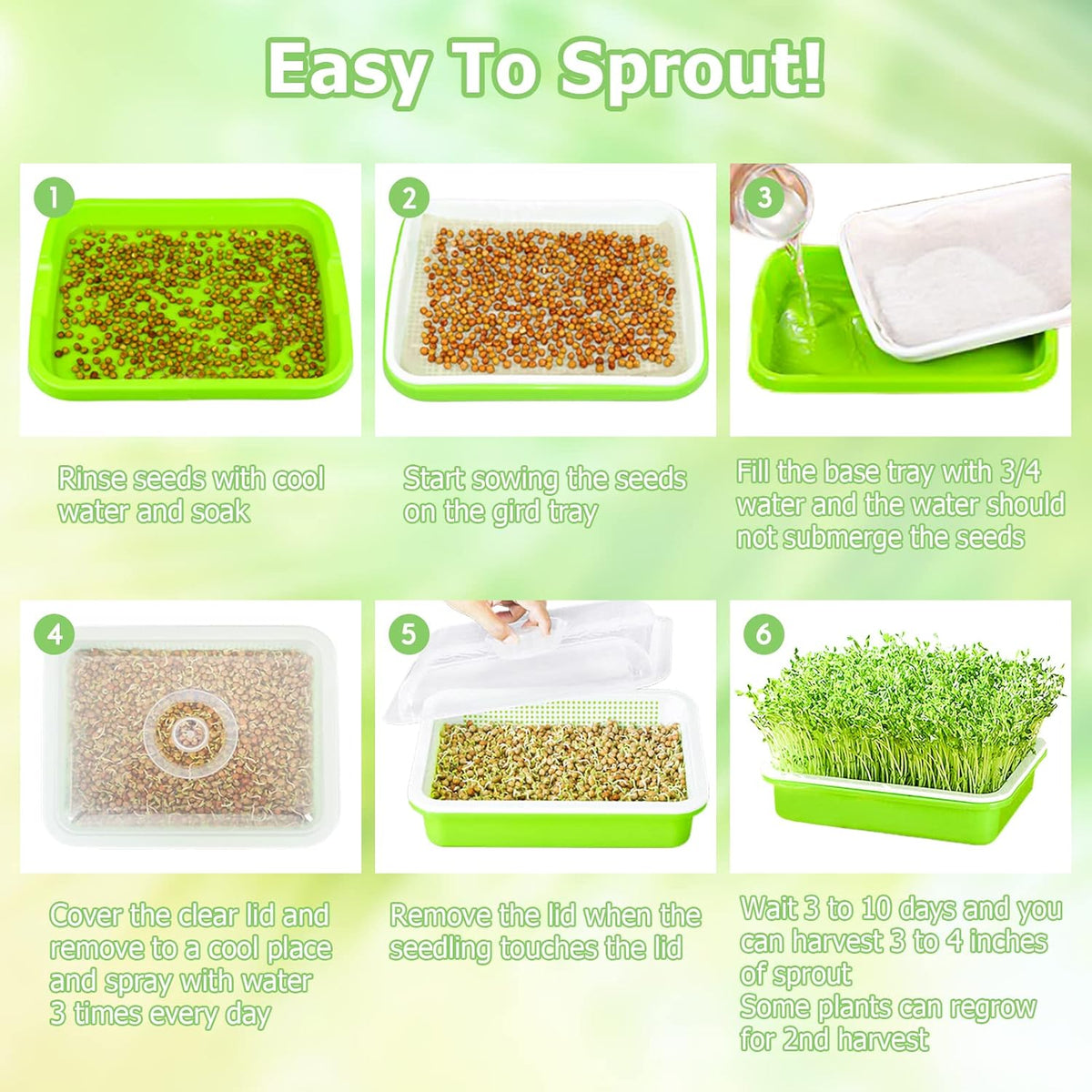 Legigo 2 Pack Seed Sprouter Trays with Lids- Soil-Free Cultivation Germination Tray, BPA Free Micro