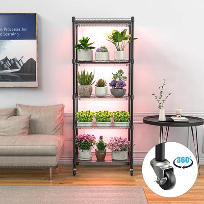 Plant shelf with grow light, 5-Tier metal Plant Stand with 4-Pack 72W Full Spectrum Grow Lights