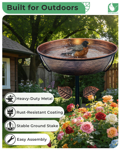 OUISJYER 13" Metal Bird Bath for Outside 3" Deep Removable Bowl with Stake