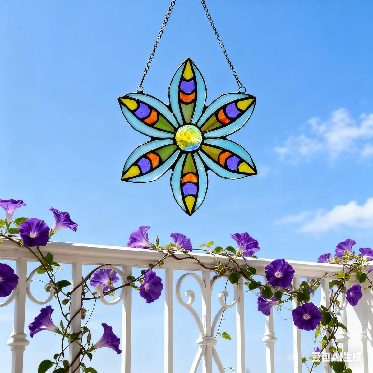 Stained Glass Tiffany Style Flower Window Hangings Sun Catcher (Blue)