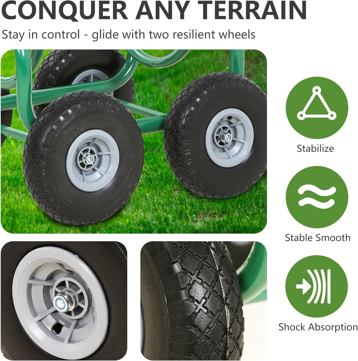 Hose Reel Hold Up To 300 Ft Heavy Duty Garden Hose Reel Sturdy Water Hose Reel Cart with 4 Wheels