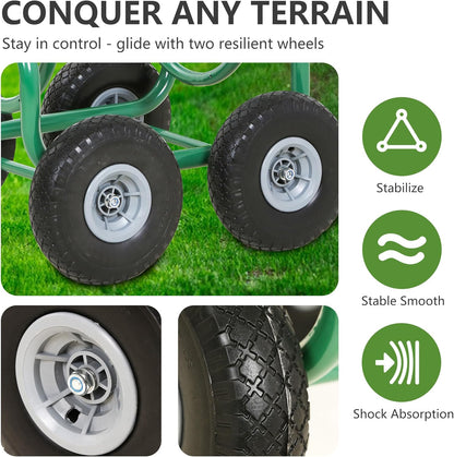 Hose Reel Hold Up To 300 Ft Heavy Duty Garden Hose Reel Sturdy Water Hose Reel Cart with 4 Wheels