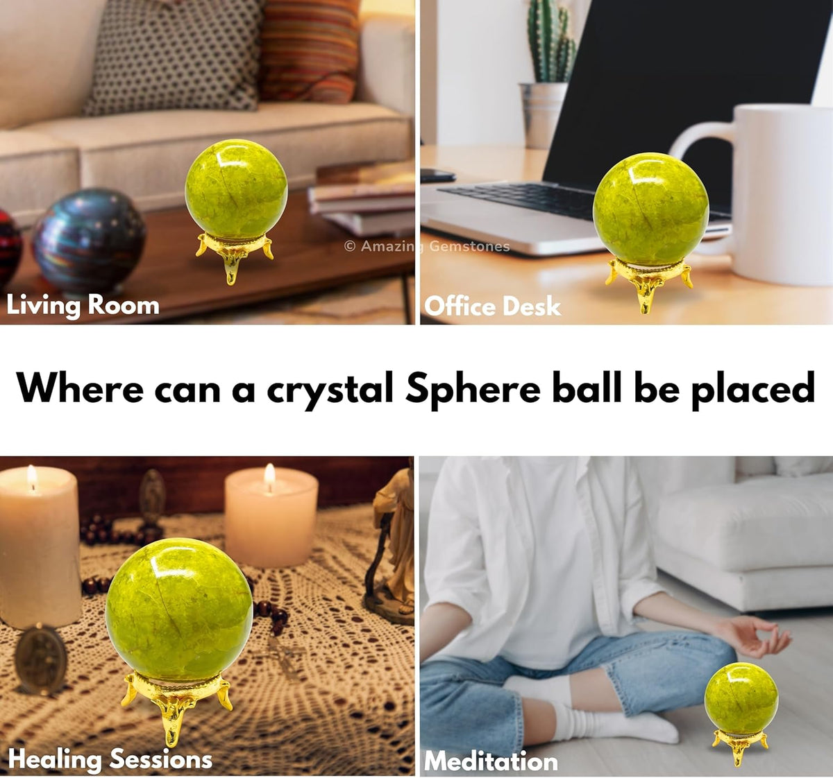 Amazing Gemstone Green Opal Crystal Ball with Stand - 2 Inches Crystal Sphere Meditation Balls for