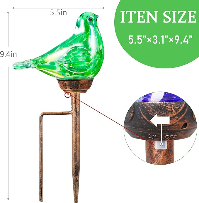 Solar Bird Garden Stake Lights - Hand Blown Glass Decorative Garden Pathway Lights Outdoor