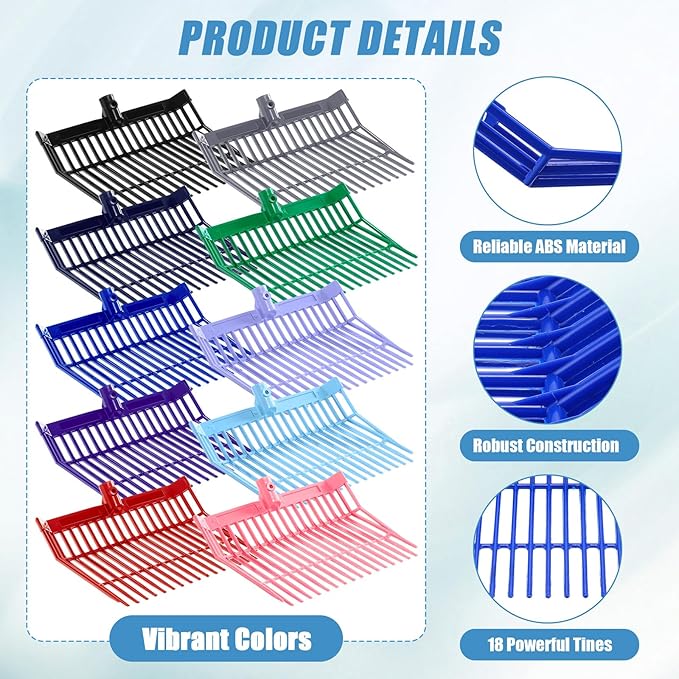 Lasnten 10 Pcs Manure Fork Head 18 Tines Pitch Fork Head with Screws and Nuts Durable Stable ABS