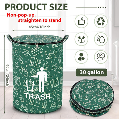 1 Pack Collapsible Trash Can Camping with Zippered Lid Foldable Storage Bin Portable Garbage Can