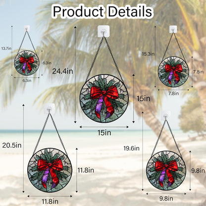 Stained Glass Window Hanging - Purple Gem Christmas Wreath Suncatcher for Doors Home Christmas
