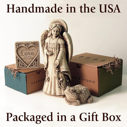 Carruth Studio, Green Man Wall Plaque Figurine, Original Sculpture Handcrafted in Stone, Artisan