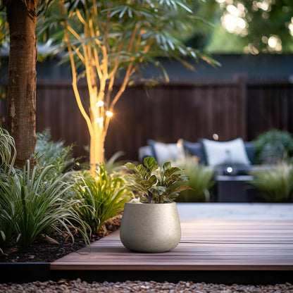 Kante Curva Series Planter, 10.2 Inch Round Concrete Flower Pot with Draiange Hole and Rubber Plug