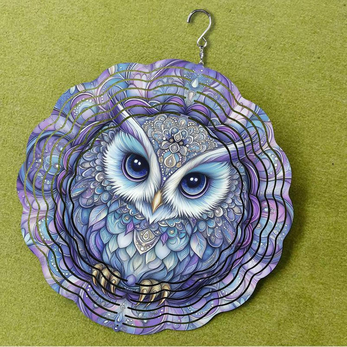 10 Inch Owl Wind Spinner, 3D Stainless Steel Hanging Kinetic Wind Sculpture Gifts for Garden Decor