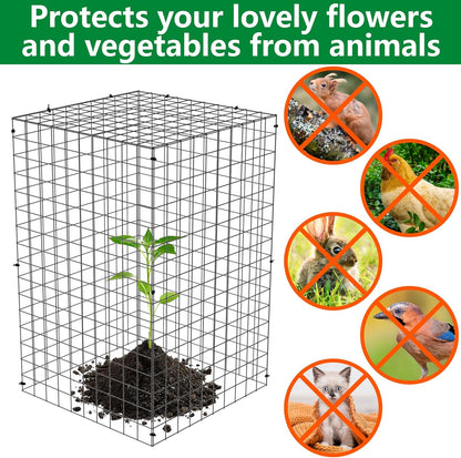 Adnee 7 Pack Wire Plant Protector with Cover-20x12x12 Inch Detachable Square Wire Cages to Prevent
