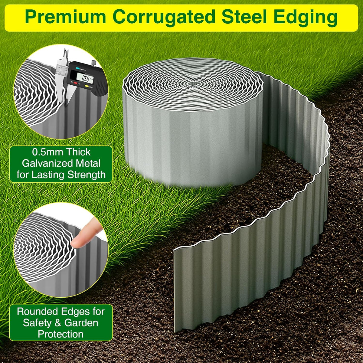 MIXC Corrugated Metal Garden Edging, Landscape Border for Lawn, Flower Bed & Paver (Silver, 6 Inch