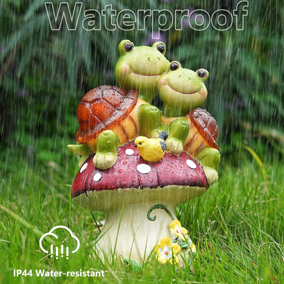 Solar Light Turtle Garden Statue, Turtle on Mushroom Figurine, Lovely Tortoise Garden Statue with 5