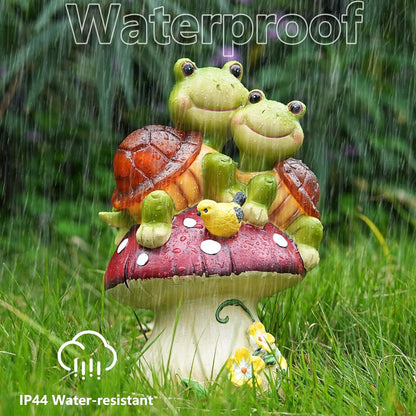 Solar Light Turtle Garden Statue, Turtle on Mushroom Figurine, Lovely Tortoise Garden Statue with 5