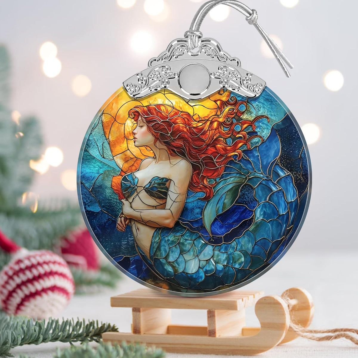 Mermaid Stained Glass Orament - Christmas Ornament - Christmas Decorations for Tree - Holiday