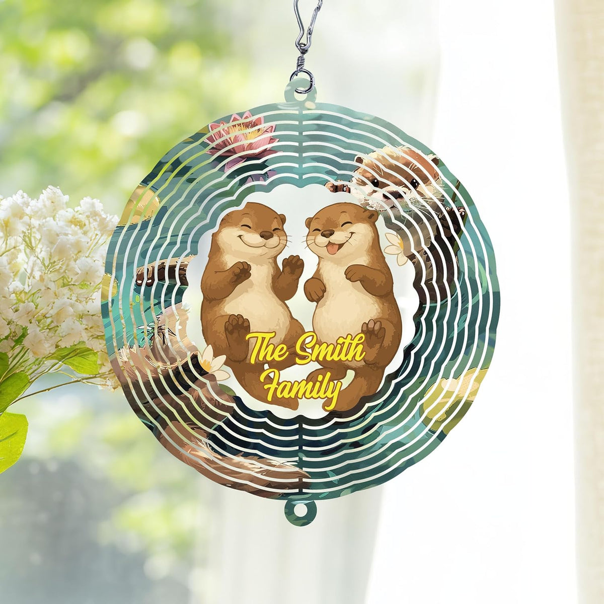 Personalized Otter Couple Wind Spinner 3D Stainless Steel, Otter Garden Spinner Hanging Outdoor