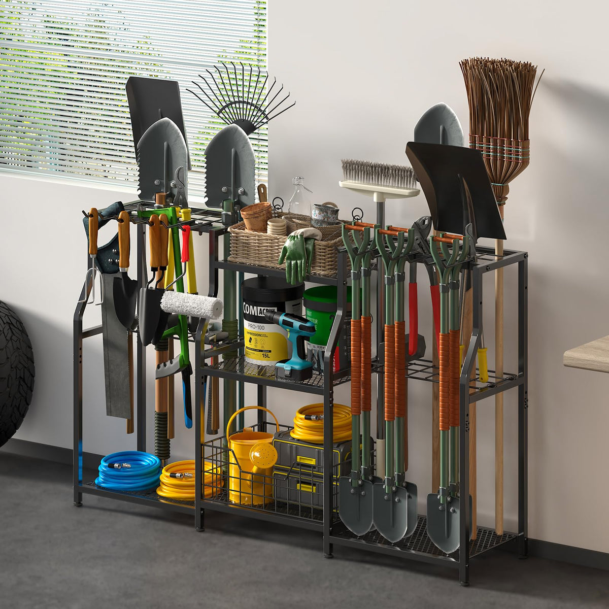 keomaisyto Garden Tool Organizer, Heavy Duty Yard Tool Tower Rack for Garage Organization and