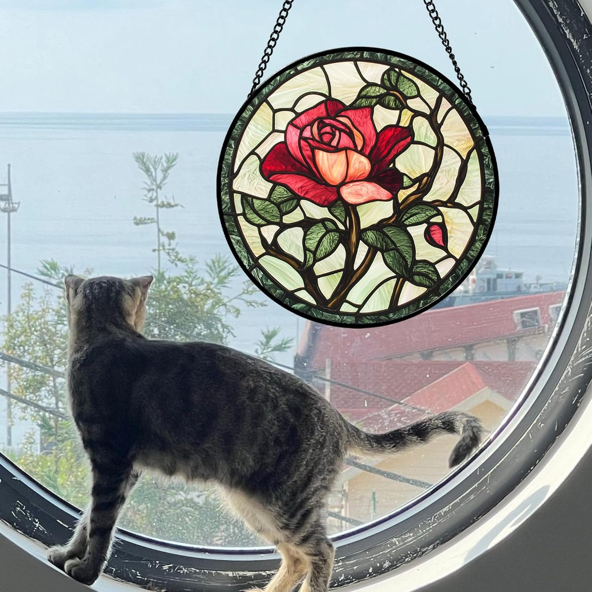 Stained Glass Window Hanging, Colorful Hyacinth Flowers Suncatcher for Doors Window Home Plant Sun