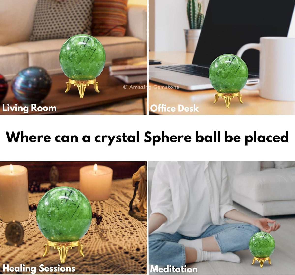 Amazing Gemstone Prehnite Crystal Ball with Stand - 2 Inches Crystal Sphere Meditation Balls for