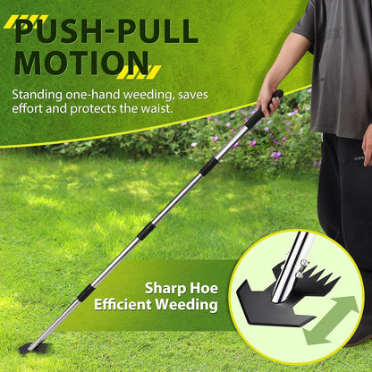 CAROD Hoe Garden Tool, Scuffle Garden Hoe for Weeding with 30-60 Inch Steel Long Handle, Dual Use