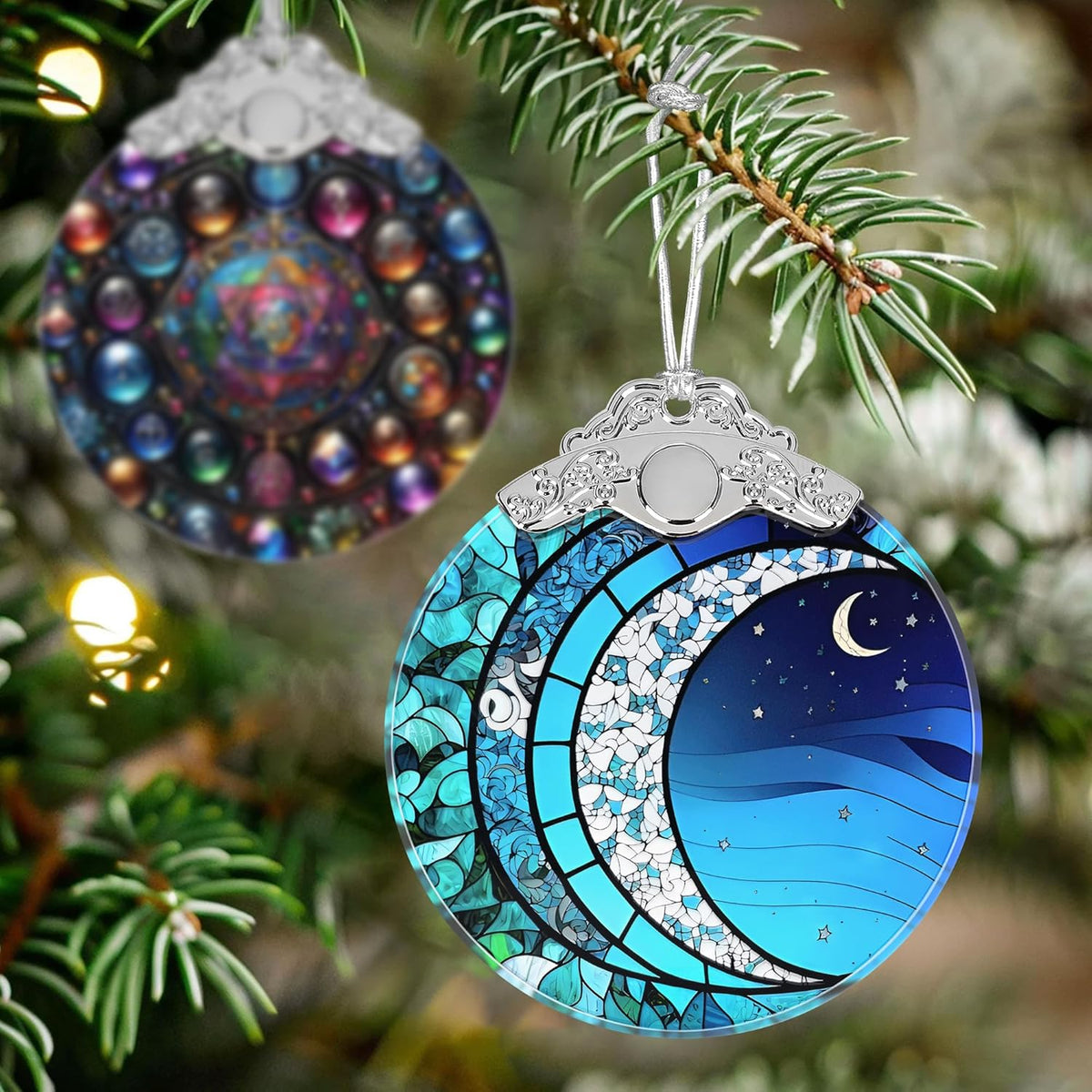 Art Blue Moonlight Stained Glass Orament - Christmas Ornament - Christmas Decorations for Tree