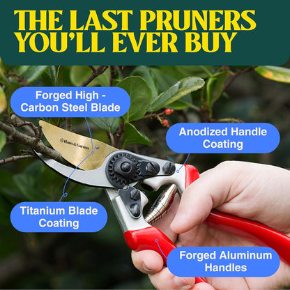 Haus & Garten EnduroPRO Ergonomic Bypass Pruners - Professional Titanium Garden Shears - Heavy Duty
