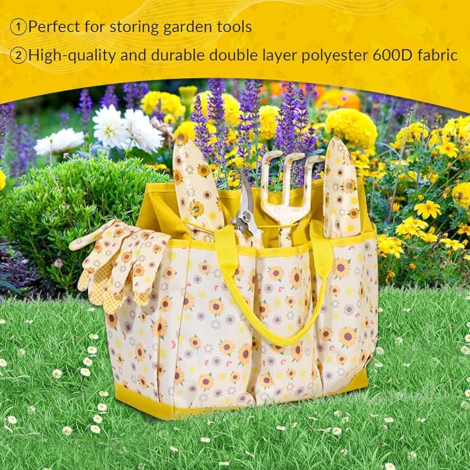 Gardening Gifts for Women, Gardening Tools for Women, 9 PCS Sunflower Garden Tools Set Kit with
