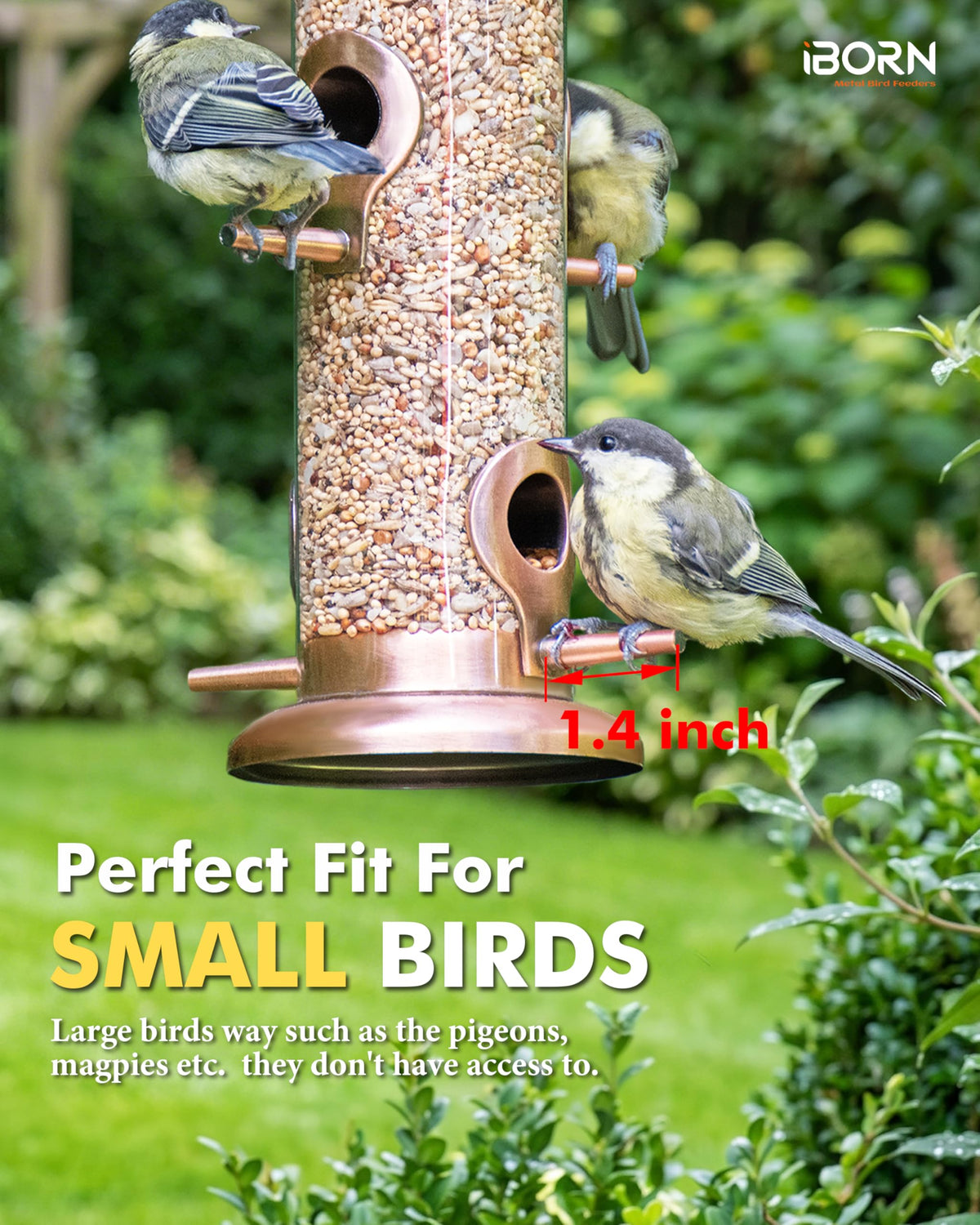 Bird Feeders for Outdoors 15" 6 Ports Chew-Resistant, Copper-Plating, 1PK