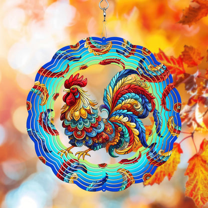 Rooster Wind Spinner, 3D Hanging Stainless Steel Garden Spinner, Wind Spinner Hanging for Outdoor &