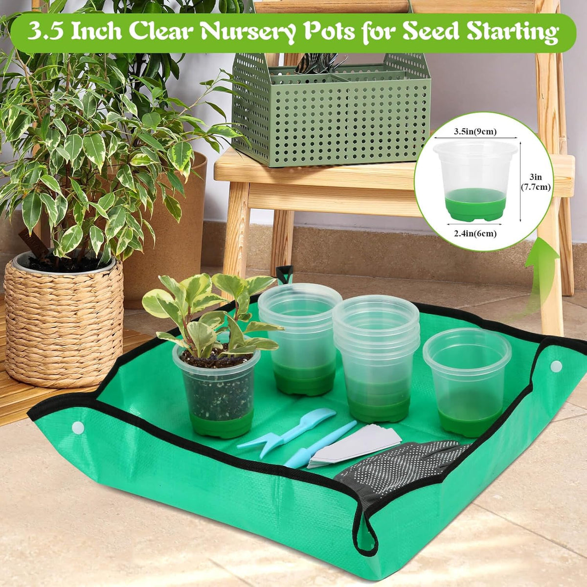 Caffox 55PCS Reusable Seed Starter Kit Includes 30 Packs 3.5" Clear Nursery Pots with Silicone
