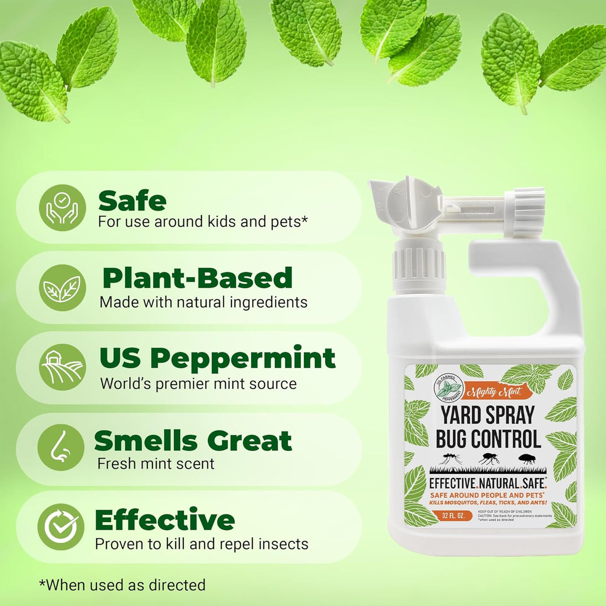 Mighty Mint Peppermint Oil Lawn & Yard Bug Control Spray – Natural Outdoor Pest Repellent for